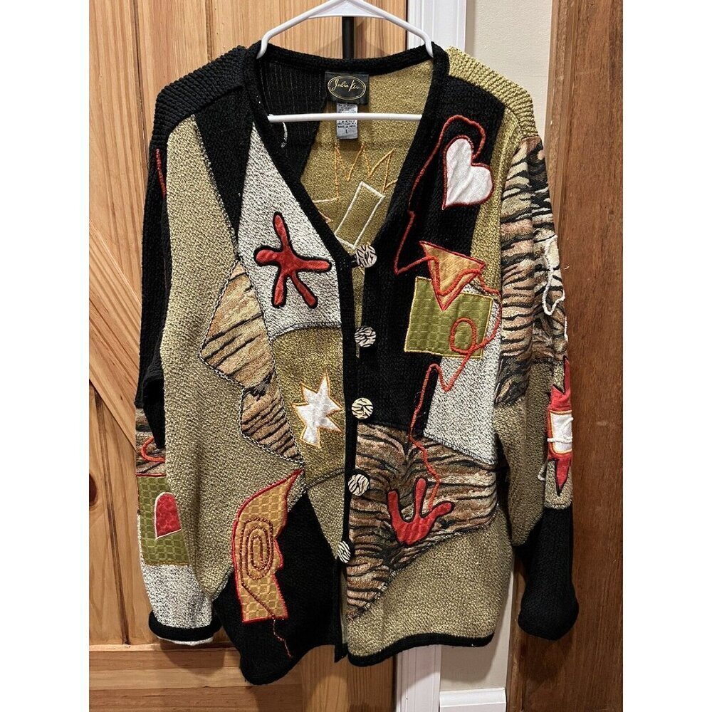 Julia Kim Mixed Media Jacket Women’s Size L Embroidered Art To Wear